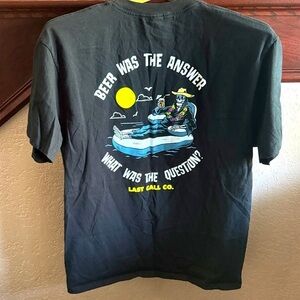 Last Call Mens Large 100% Cotton Black Graphic Tropical Skeleton Drinker T-Shirt